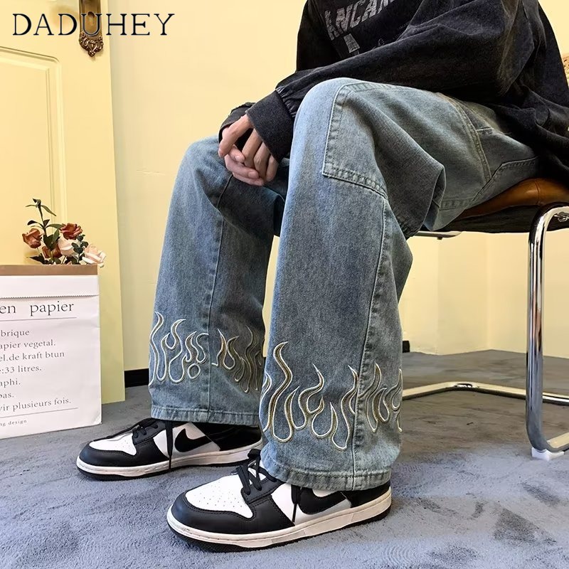 DaDuHey Men's American High Street Oversize Jeans Ins Fashion Brand Autumn Loose Straight Casual Pants