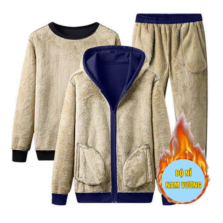 Bộ quần Áo nam có mũ lót lông cừu, áo khoác nam nỉ