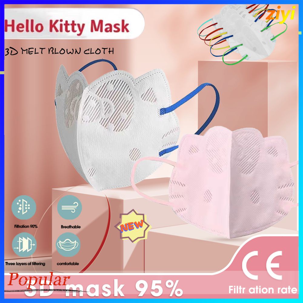 3d Mặt Nạ Dùng Một Lần Miệng Và Mũi Mặt Nạ Người Lớn Hellokitty Mặt Nạ Trắng Đen Lưới Màu Đỏ Dễ Thương 3d Ba Chiều In mèo Kitty 10 Chiếc