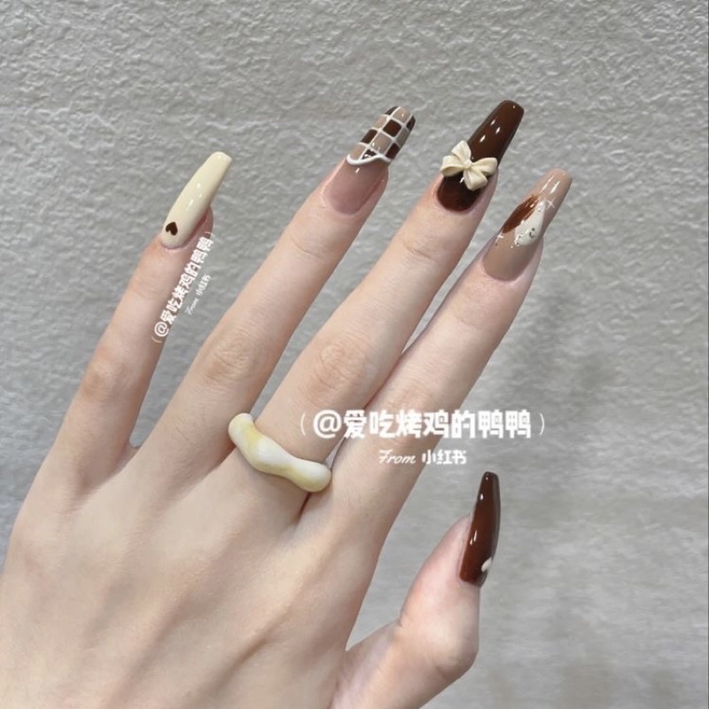 NAILBOX nâu charm nơ thiết kế theo size