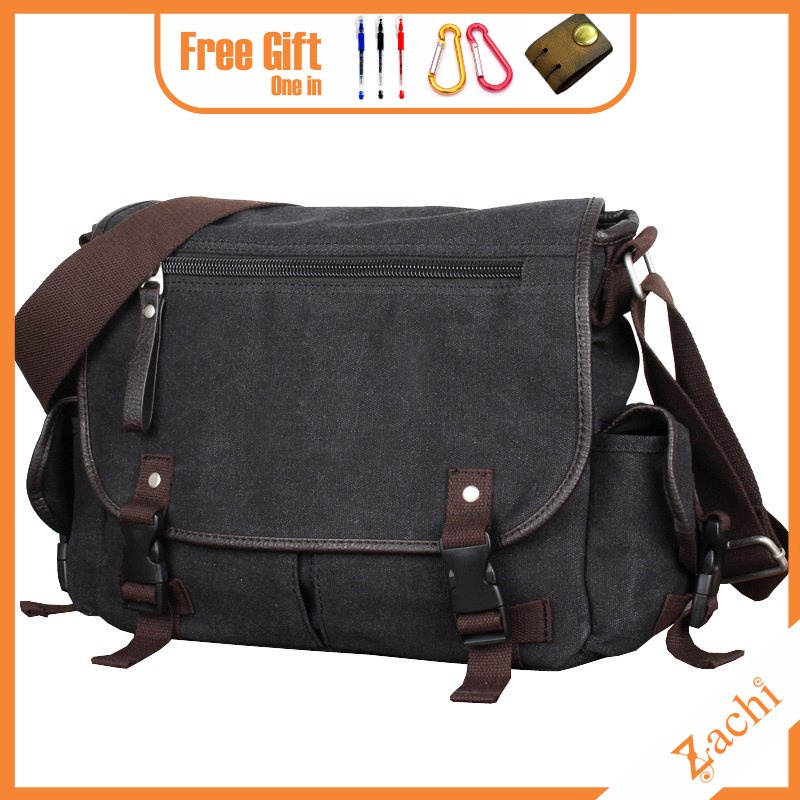 Túi Cặp Nam Đeo Chéo Đựng Laptop 13 inch Vải Canvas Cao Cấp Chống Nước Nhiều Ngăn Thiết Kế Thời Trang Màu Đen/Kaki T13