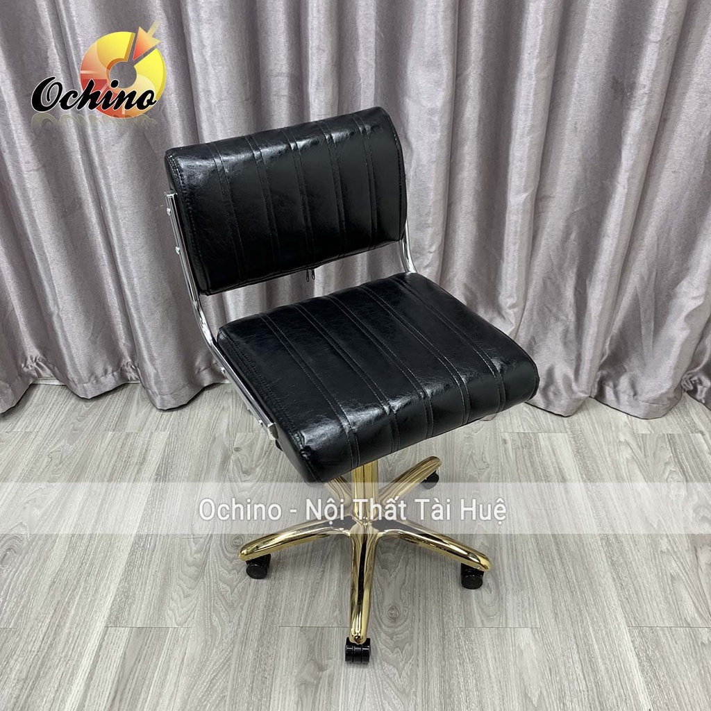 Ghế Makeup, Ghế Xoay Spa Phun Săm Mẫu Tựa Da Chữ Nhật Sọc Bánh Xe Chân Vàng Sao Cao Cấp (Có Sẵn)