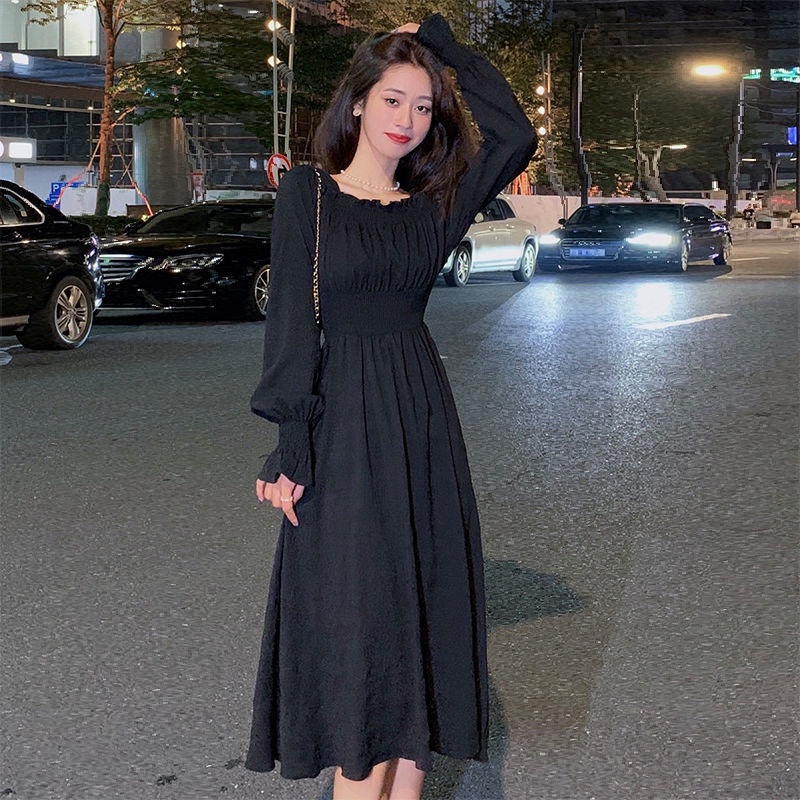 Đầm Dài Cổ Vuông Tay Loe Nhấn Eo Tôn Dáng Thời Trang Cho Nữ