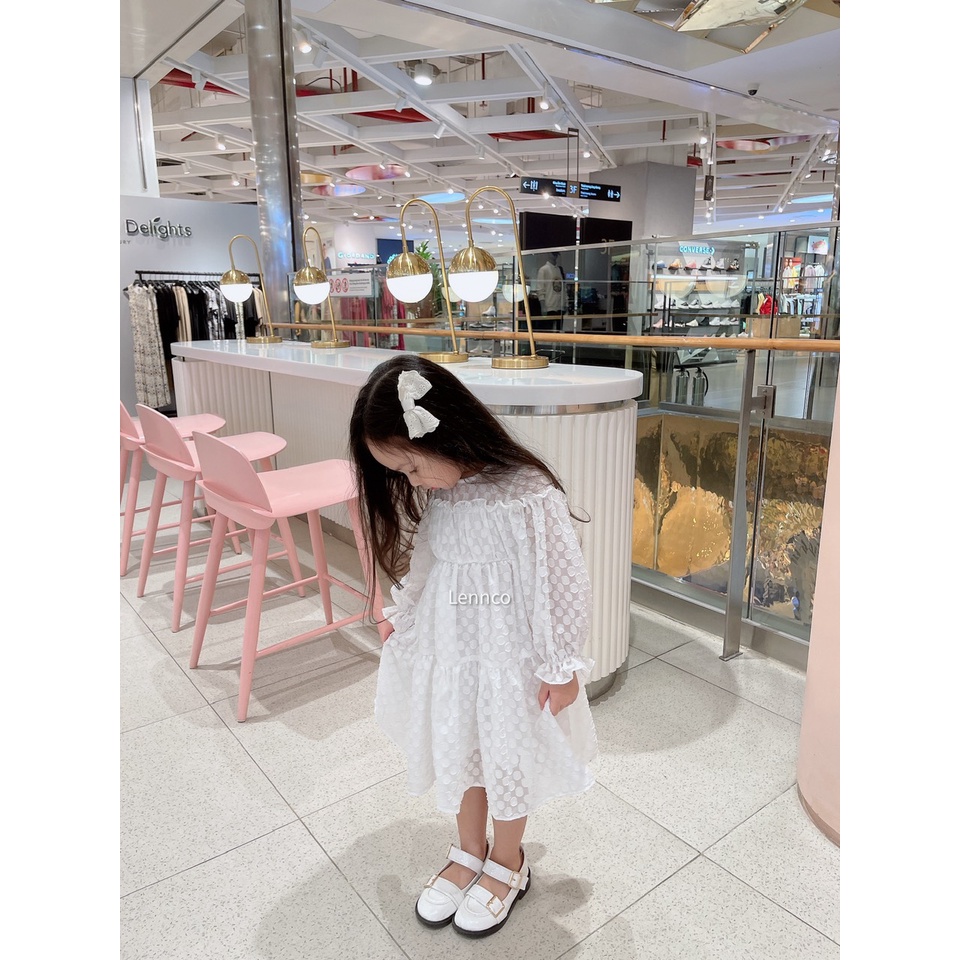Váy Lennco tơ thêu tròn trắng cho bé gái