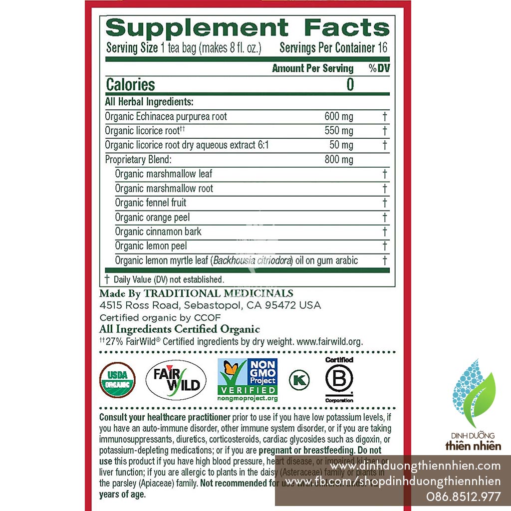 Trà Hữu Cơ Traditional Medicinals Organic Throat Coat, Giúp Làm Dịu Cổ Họng