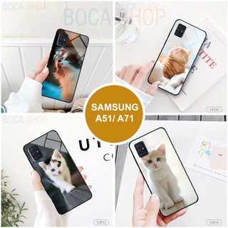 Ốp lưng kính Samsung A51/ A71 in 3D mẫu Mèo con đáng yêu