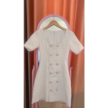 Heli Dress Váy dạ tweed thiết kế cổ vuông tay ngắn - ảnh thật shop chụp