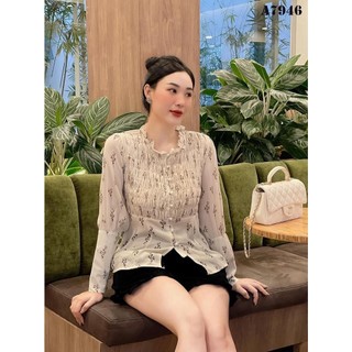 ⚡BÁN SỈ⚡Aó hoa voan chạy chun ngực bắn cúc ngọc dài tay 2 lớp