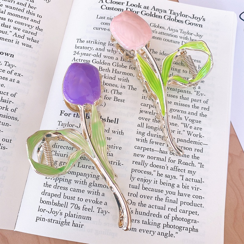 1 Kẹp Tóc Ba Màu Hình Hoa Tulip Xanh Dương ~ / Wisteria Falls ~ / Đào / Cá Mập Cỡ Lớn Cho Nữ Vào Mùa Hè