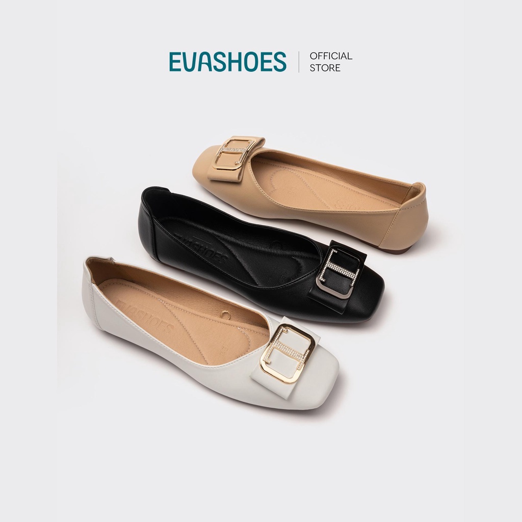 Giày Búp Bê Đế Bệt EVASHOES Mũi Tròn Đính Đá EVAE0010