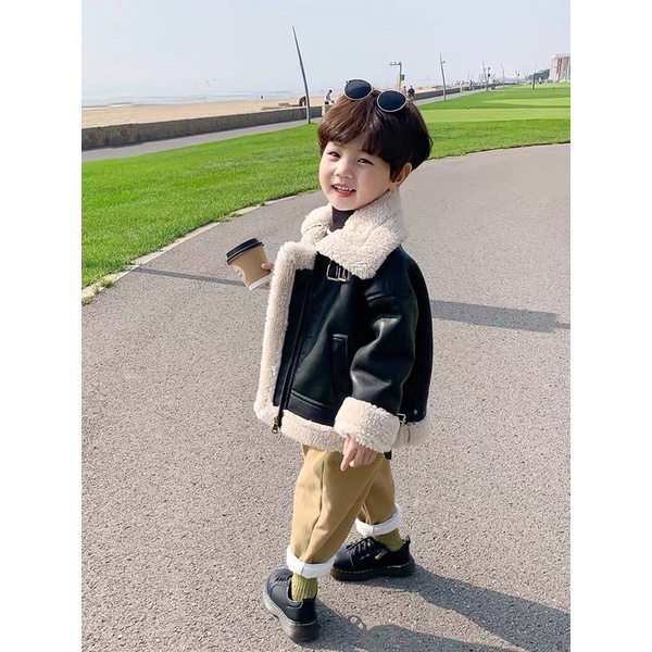 Áo khoác da cho bé lót lông cừu Hàn quốc size 10-32kg tiemnhazam