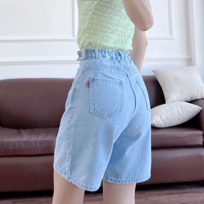 Quần short kaki lưng chun đai chỉnh eo, quần jean lững cạp chun ống rộng có bigsize SK1113
