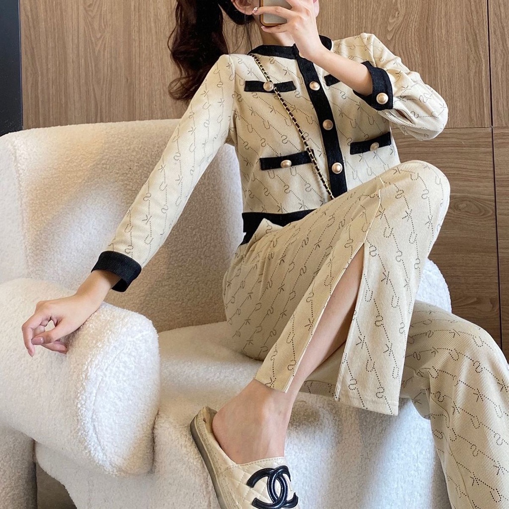 Set Áo Cardigan Phong Cách Hong Kong Cổ Điển Thời Trang Mùa Thu Hàng Mới 2022