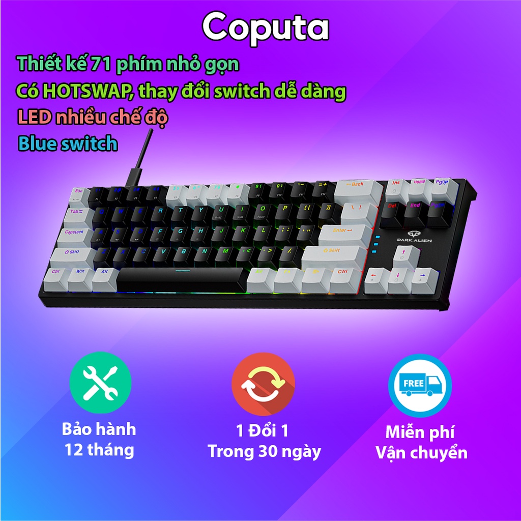 Bàn phím cơ Coputa bàn phím máy tính laptop mini LED Raibow 71 phím có dây K710