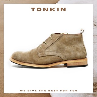 Giày boot nam  CHUKKA cổ lửng màu be, giày phượt da lộn TONKIN