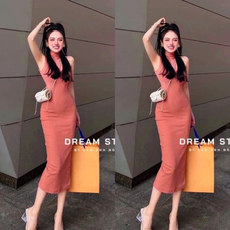 Đầm 3 lỗ cổ lọ . chất thun gân co giãn 4 chiều