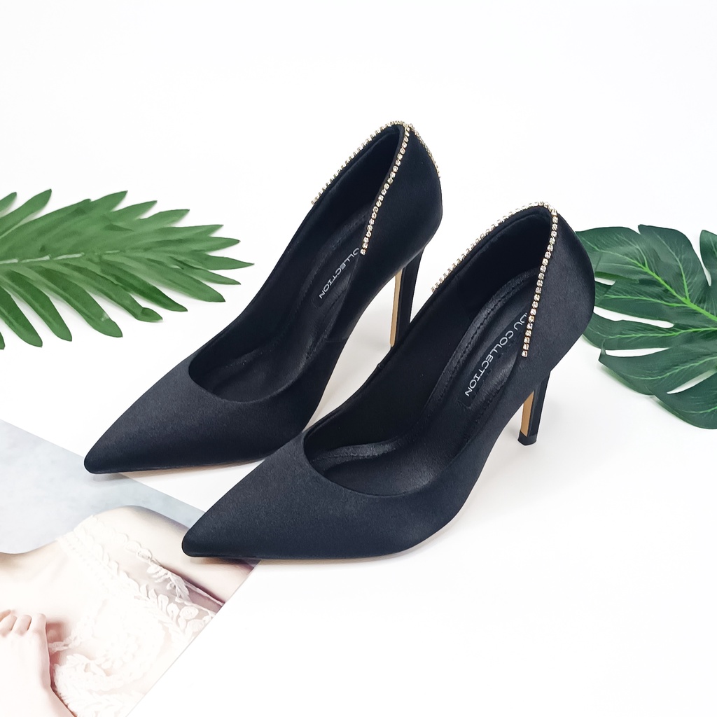 Giày Cao Gót Mũi Nhọn 9P Đính Đá Thủ Công Gemstone Shadow HADU L946, BH 24 Tháng