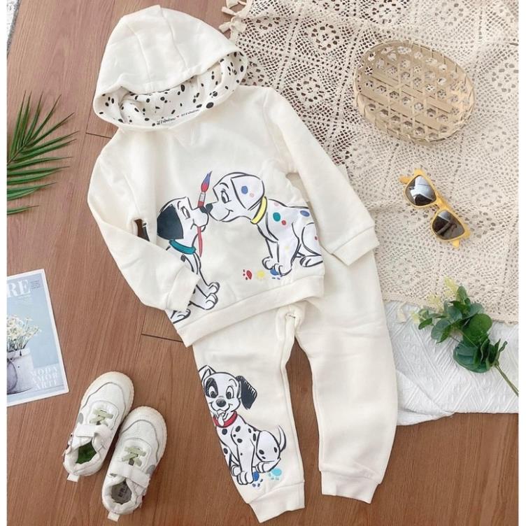 BỘ HOODIE MŨ BE IN HÌNH 2 CON CHÓ CHO BÉ