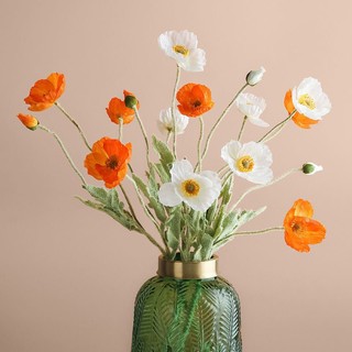  Hoa Anh Túc 1 cành 3 bông 1 nụ màu pastel hoa lụa giả xinh xắn trang trí phòng decor chụp ảnh 