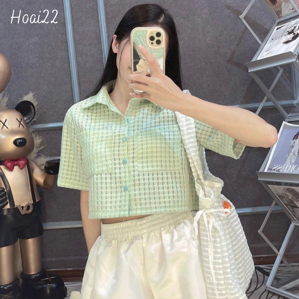 Sơ mi croptop nữ ❤️SALE❤️ Sơ mi nữ trắng -tay ngắn tông màu pastel dễ thương cute -hàn quốc