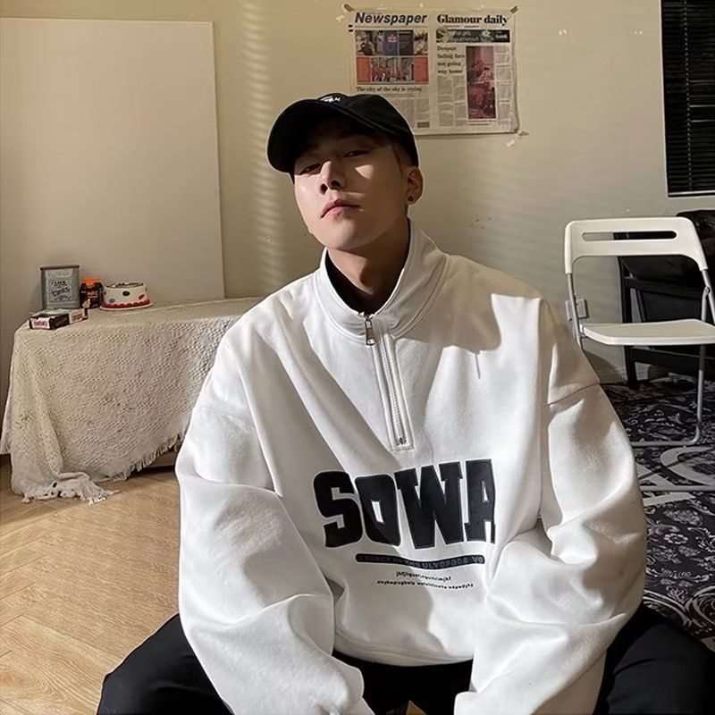 Áo Thun Sweater Cổ Đứng Tay Dài Có Khóa Kéo Nửa Thân 47% Kiểu Mỹ Thời Trang Mùa Thu Cho Nam