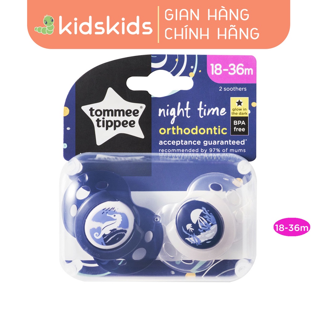 Ty ngậm dạ quang cho bé Tommee Tippee Night Time 18-36 tháng (vỉ đôi) - Cá Ngựa