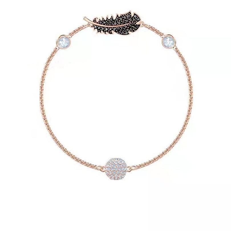 Vòng Tay Swarovski Khóa Nam Châm Vô Hình Phối Lông Vũ Màu Trắng Đen Xinh Xắn Cho Nữ