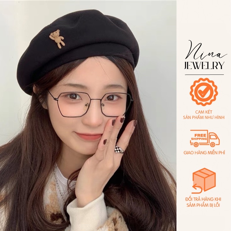 Mũ Nồi Hình Gấu, Mũ Nồi Nữ thời trang Vintage phong cách Hàn Quốc, chất liệu vải dày dặn như hình Freesize [SIÊU RẺ]