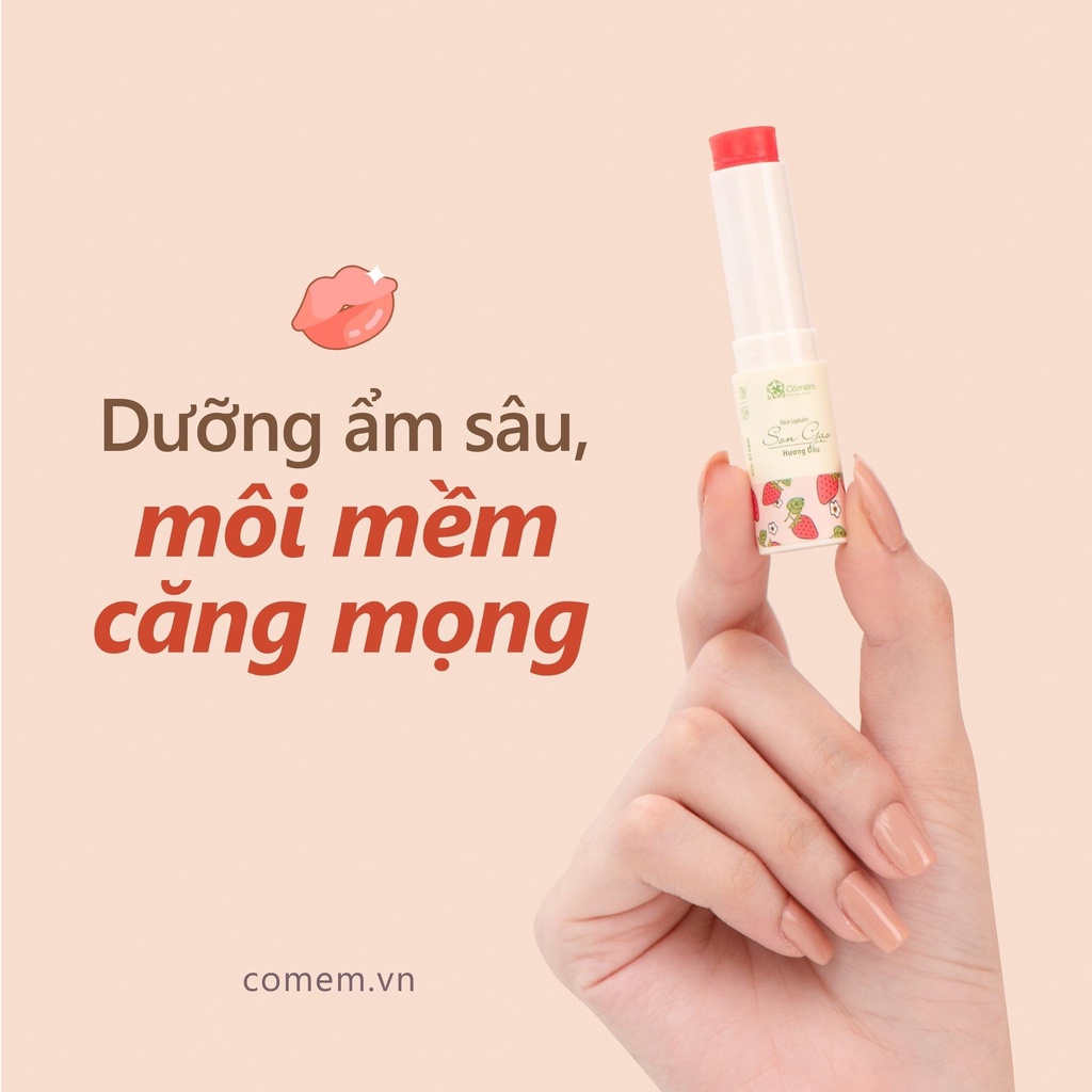Son Dưỡng Môi Có Màu Gạo Hương Dâu Mềm Môi Chống Khô Nẻ Cỏ Mềm 3,6g