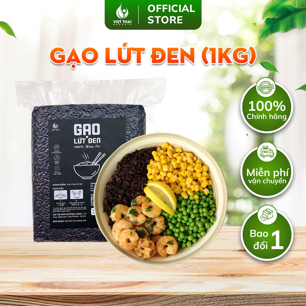 Gạo Lứt Đen Việt Thái Organic 100% Hữu Cơ, Ăn Kiêng Eat Clean Thực Dưỡng 1KG Ngon Loại 1