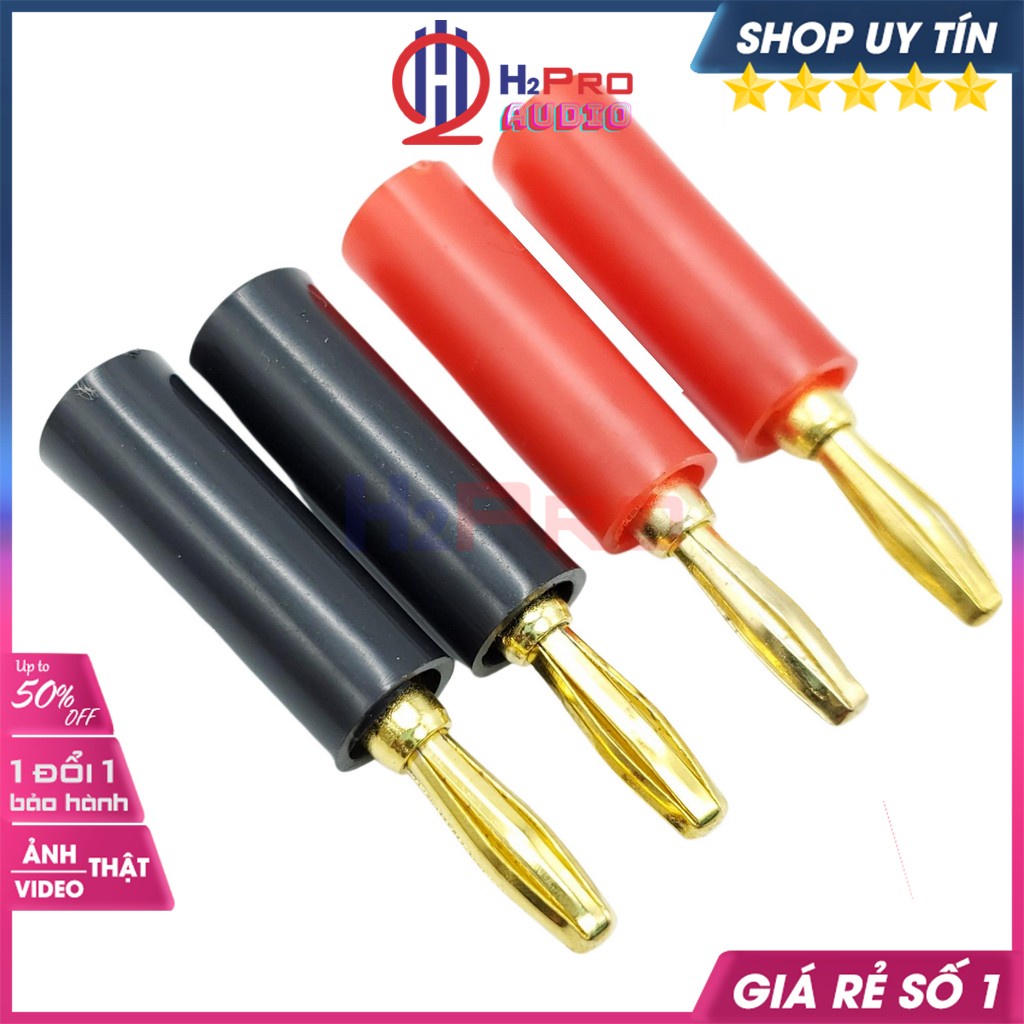 Combo 4 Giắc Cắm Bắp Chuối Chống Ăn Mòn-Chống Sôi Nhiễu, Jack Bắp Chuối 4Mm Đực Mạ Vàng-Combo Gồm 2 Đen-2 Đỏ-H2Pro Audio