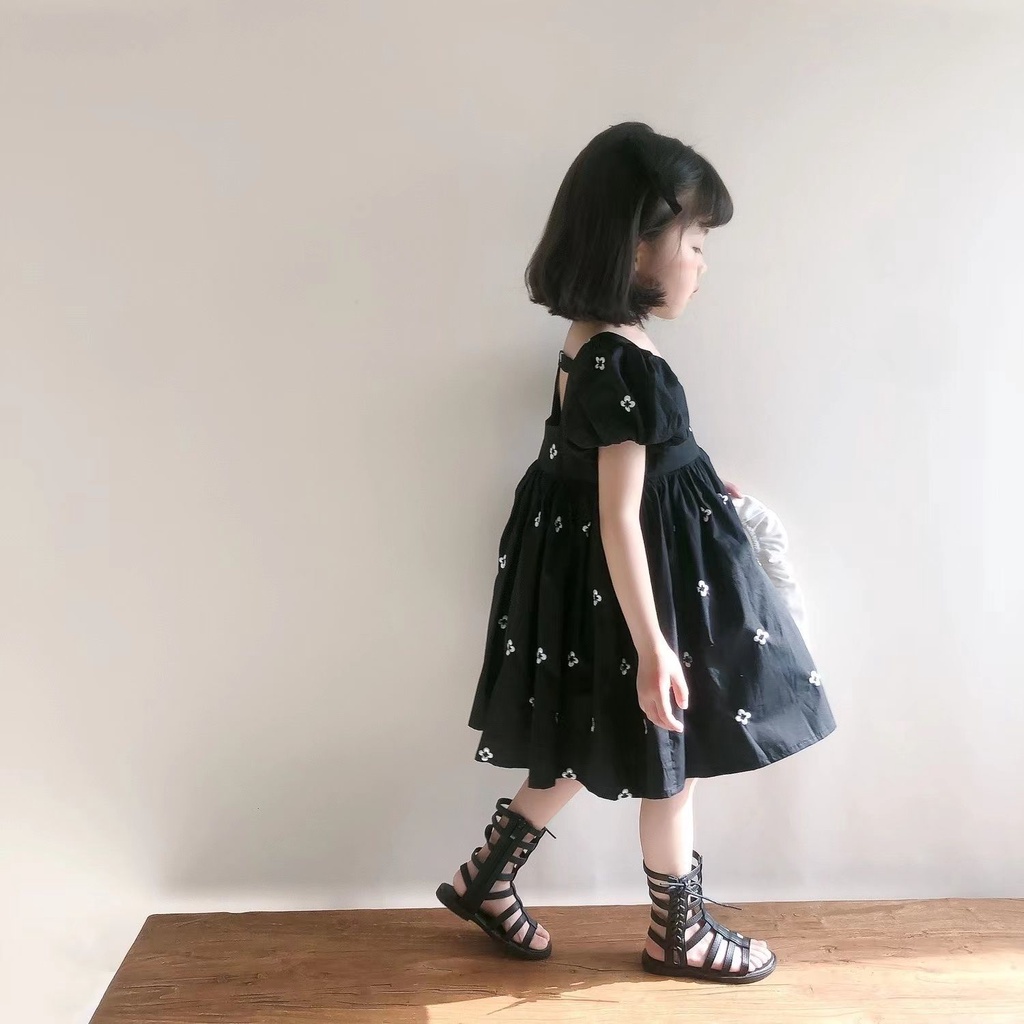 Đầm Công Chúa Mùa Hè Tay Cộc Phồng Họa Tiết Chấm Bi Dễ Thương Cho Bé Gái