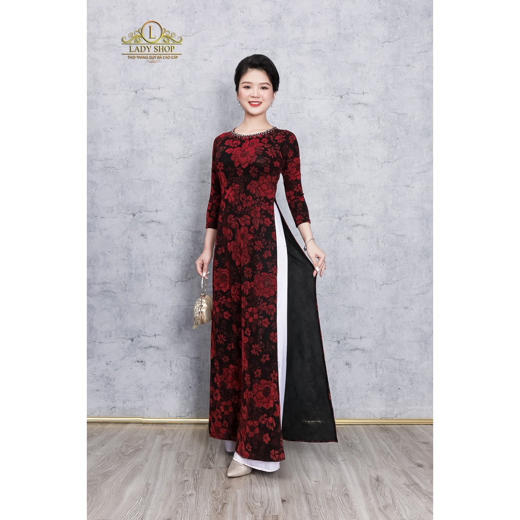 Áo dài nhũ hoa kết viền đá Ladyshop thời trang trung niên cao cấp TK987