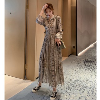Đầm maxi tay dài cổ tim chiết eo form cực đẹp tôn dáng