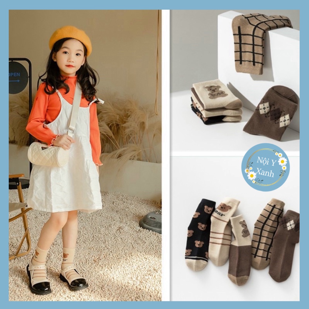 Set 5 đôi tất cotton cho bé cổ cao,ngắn bé trai,bé gái sợi bông siêu mềm thoáng khi khử mùi nội y xanh, chất ấm, thoáng