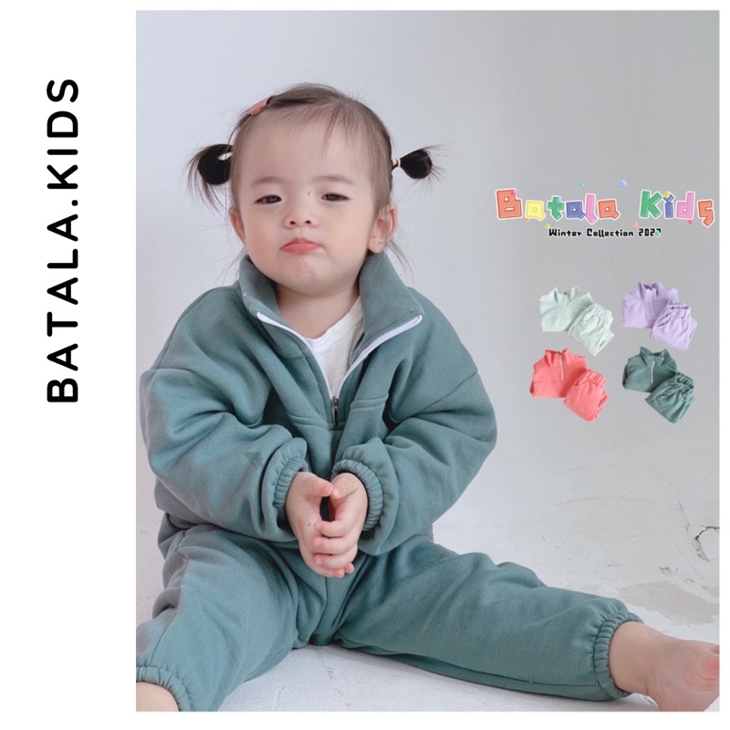 Bộ nỉ bông kéo khoá bé trai bé gái Batala kids, set nỉ hoodie khoá cổ trẻ em siêu ấm phong cách Hàn Quốc cho bé 10-23kg