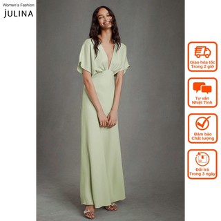 Đầm maxi cổ chữ v satin màu xanh ngọc sang trọng dự tiệc Julina Leila Cucumber Green (jf740) jf932