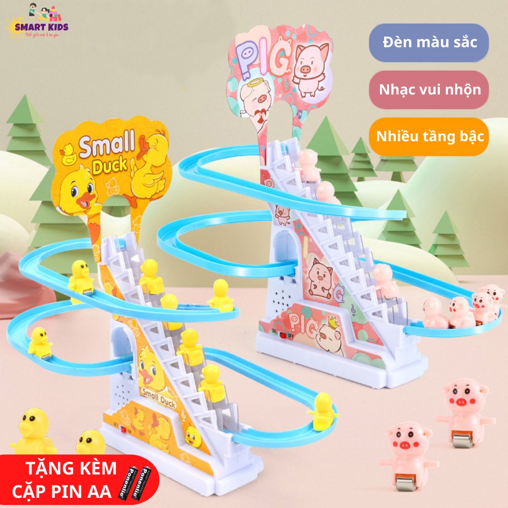 Đồ Chơi Vịt Leo Cầu Thang, Heo Peppa Leo Cầu Trượt Có Nhạc Có Đèn Vui Nhộn – Đồ Chơi Giáo Dục Trẻ Em Smartkids