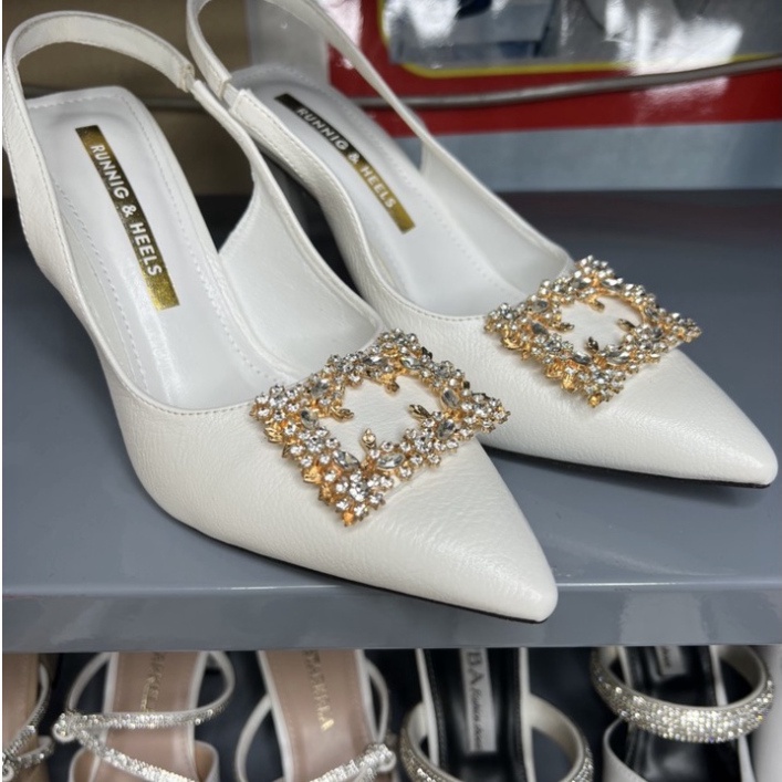 Giày Nữ 7 Phân Mặt Đá Vuông Hoa Vàng Cao Cấp Chất Liệu Da Mềm Hàng VNXK