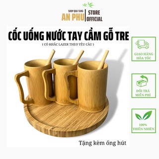Cốc uống nước/cafe/cốc tre có tay cầm 12cm , tặng kèm ống hút gỗ tre , gỗ tre 100% tự nhiên hàng xuất khẩu