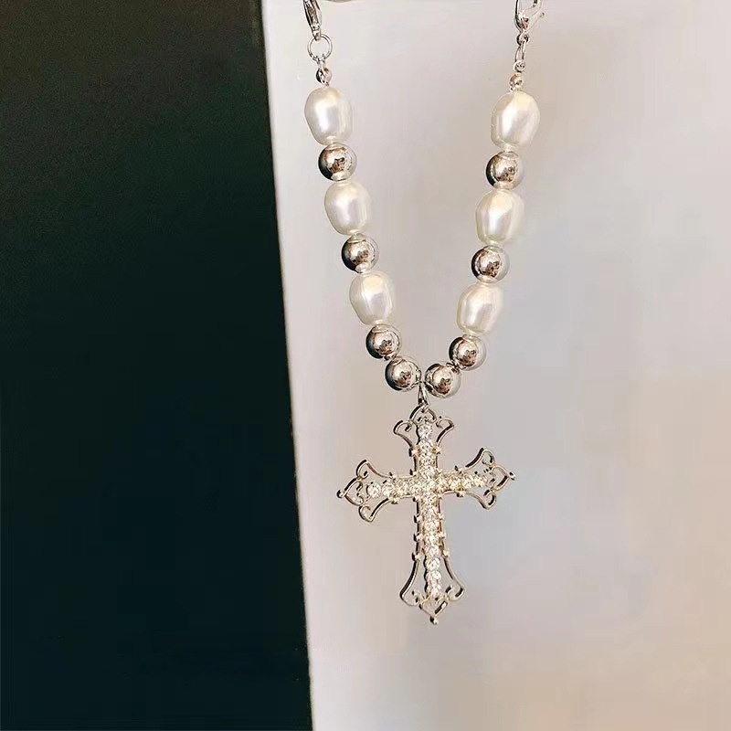 Vòng cổ Đính Ngọc Trai / Kim Cương Nhân Tạo Hình Thánh Giá Phong Cách Hip Hop Thời Trang Cho Nữ