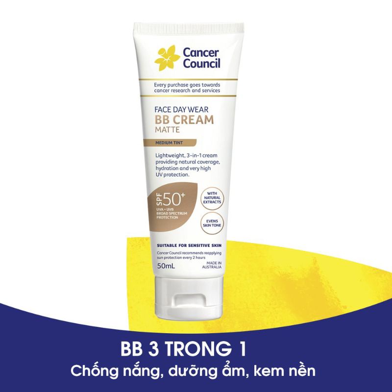 Kem chống nắng Cancer Council BB Cream SPF50+/PA++++ 50ml (Cho da mặt)