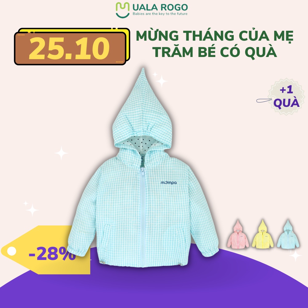 Áo khoác cho bé đi nắng Mompa 2-5 tuổi mũ nhọn kéo khóa giữ ấm mềm nhẹ 514