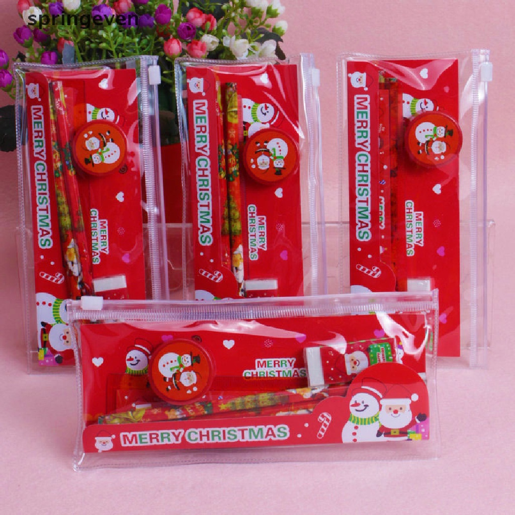 springeven 5Pcs/Pack Cute Christmas Stationery Set Pencil Sharpener Stationery School Gift RFT