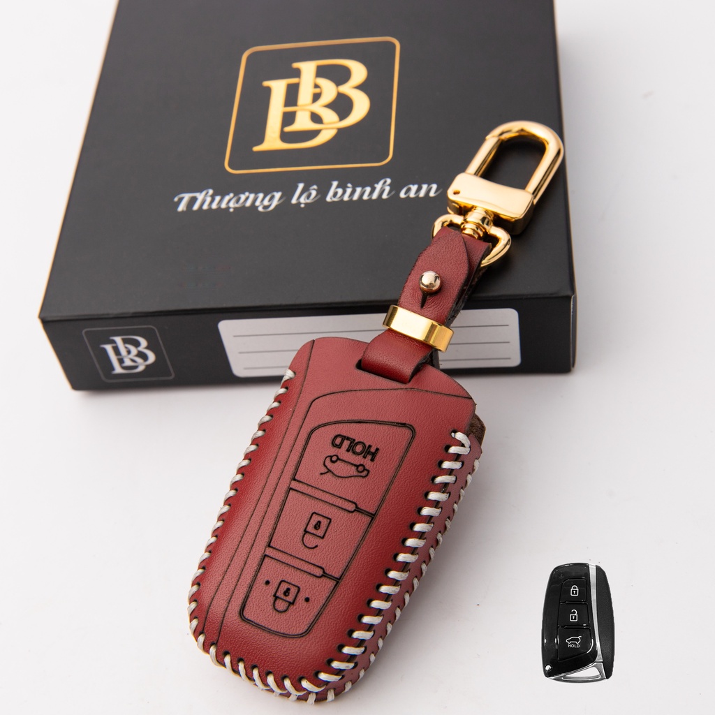 Bao da chìa khóa ô tô cao cấp bb hyundai santafe 2013-2018 chìa thông minh 3 nút xe hơi smartkey da thật chống xướt