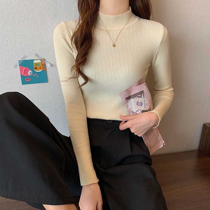 Áo Dệt Kim Mỏng Cổ Cao Tay Dài Màu Trơn Thời Trang Thu Đông Hàn Quốc Mới