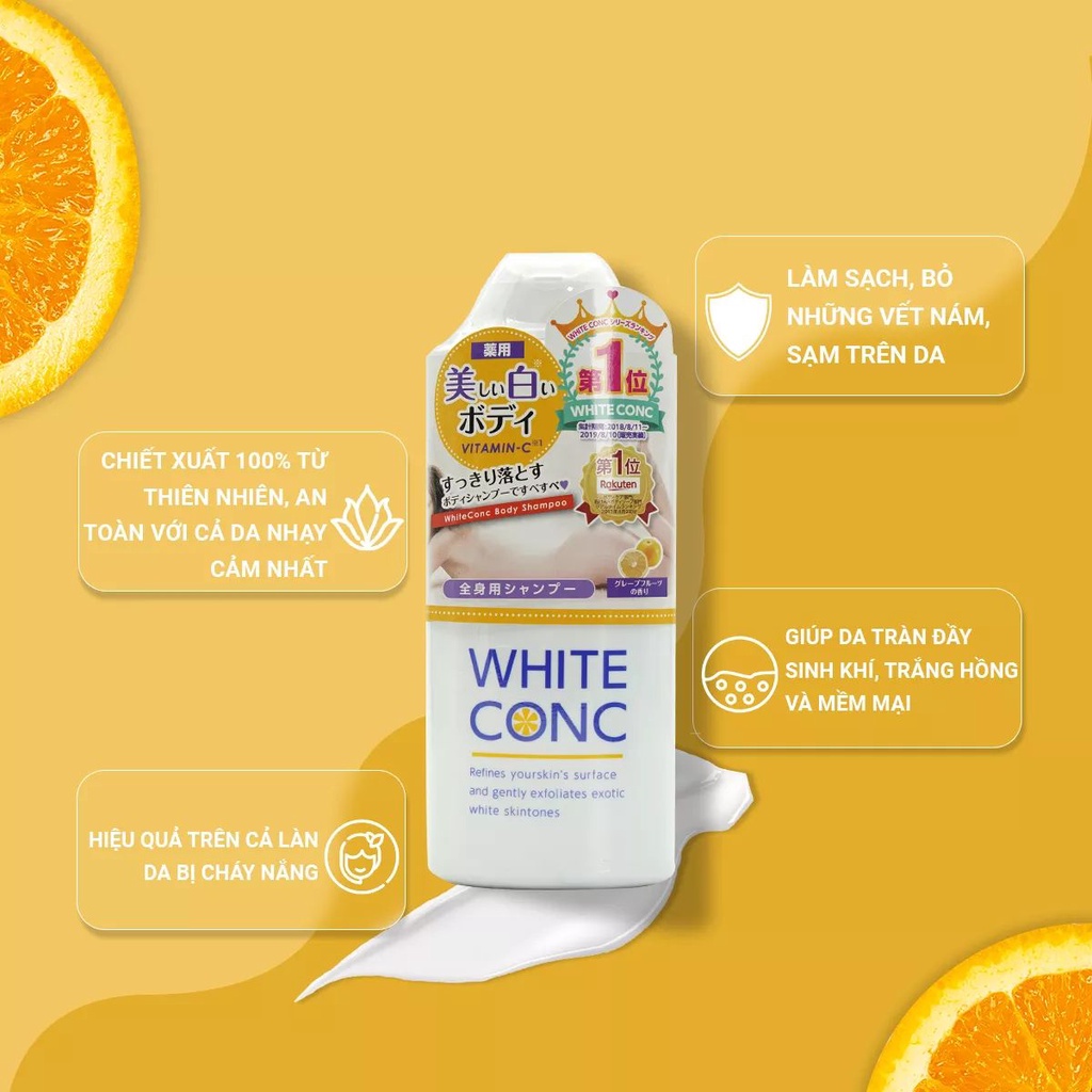 Combo Sữa tắm trắng da White Conc 360ml và Kem dưỡng trắng da toàn thân ban đêm White Conc