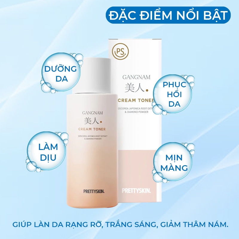 Nước Hoa Hồng Trắng Da Se Khít Lỗ Chân Lông & Mờ Thâm Nám Gangnam Cream Toner Prettyskin Hàn Quốc 300ml Giúp Dưỡng Ẩm