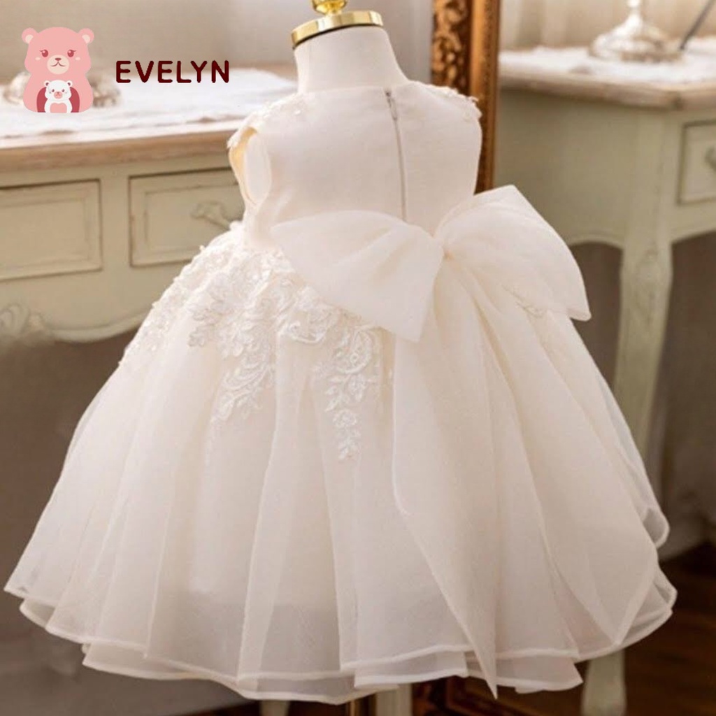Đầm công chúa bé gái dự tiệc EVELYN tay sát nách vải voan đính ren sang trọng đủ size đại 6-45kg