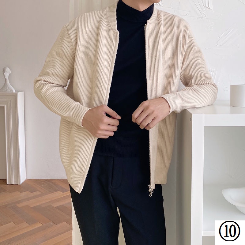 Áo Khoác Cardigan Dệt Kim Màu Sắc Đơn Giản Có Khóa Kéo Thời Trang Thu Đông Cho Nam Giới